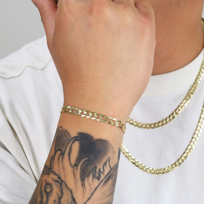 14K Real Yellow Gold Solid Cuban Curb Link 6Mm Chain Bracelet (7"-9") Italian Jewelry for Men & Women