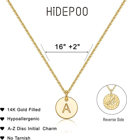 Disc Initial Necklace Gifts for Girls - 14K Gold Filled/Rose Gold/S925 Sterling Silver Disc Initial Necklaces Personalized Birthday Gift Tiny Initial Necklace Jewelry for Girls Women