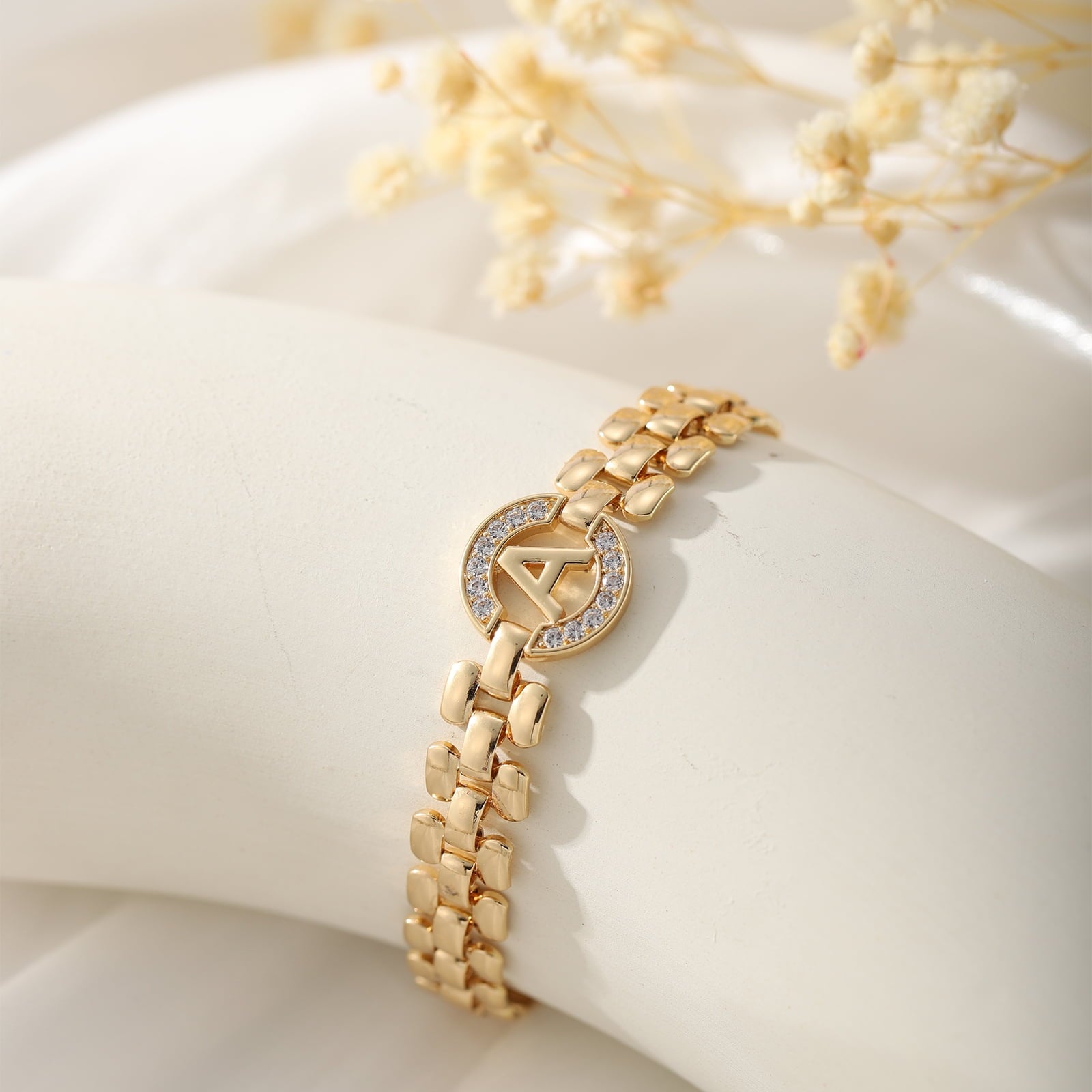 14K Gold Plated Initial Bracelets for Women Mom Wife Mommy Daughter Cubic Zirconia Watch Bangle Wrist Charm Bracelet Alphabet Letter S Chain Bracelet Birthday Mother'S Day Jewelry Gifts for Her
