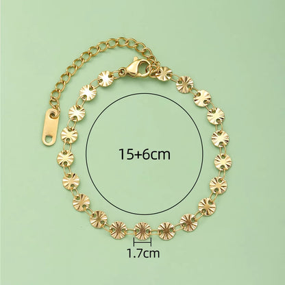 Popular Vintage Bracelet 18K Gold Plated Chain Stainless Steel Waterproof Handmade Disc round Bracelet for Women