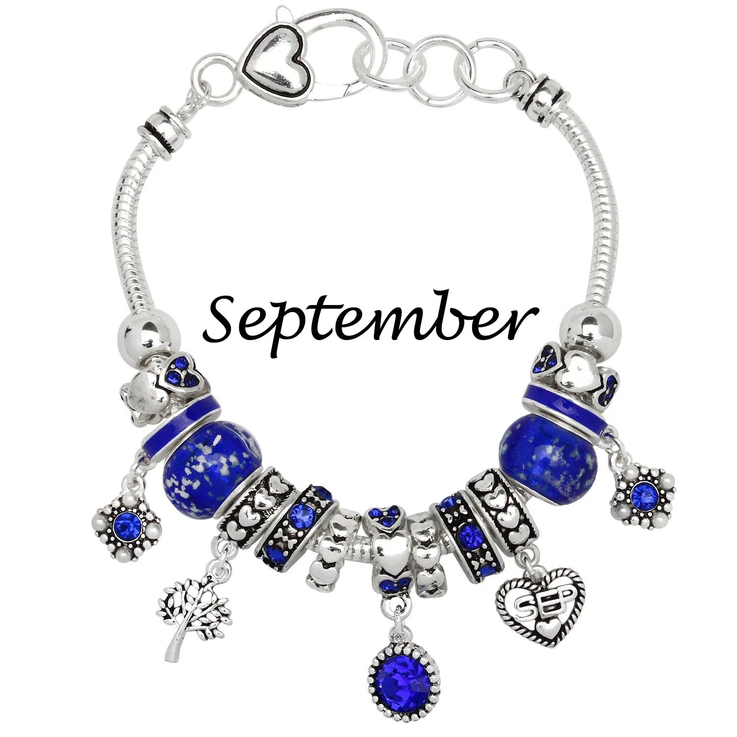 Birthstone Bracelet Multi-Color Charm Beads Silvertone