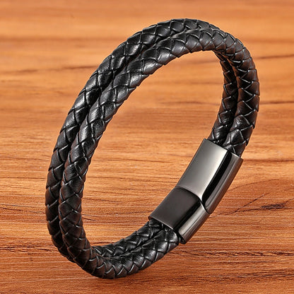 Braided Rope Wrap Leather Bracelets for Men Bangles Fashion Male Women Charm Stainless Steel Clasp Jewelry DIY Customization