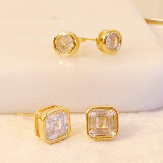 Bella Bezel Stud Earrings Set of 2
