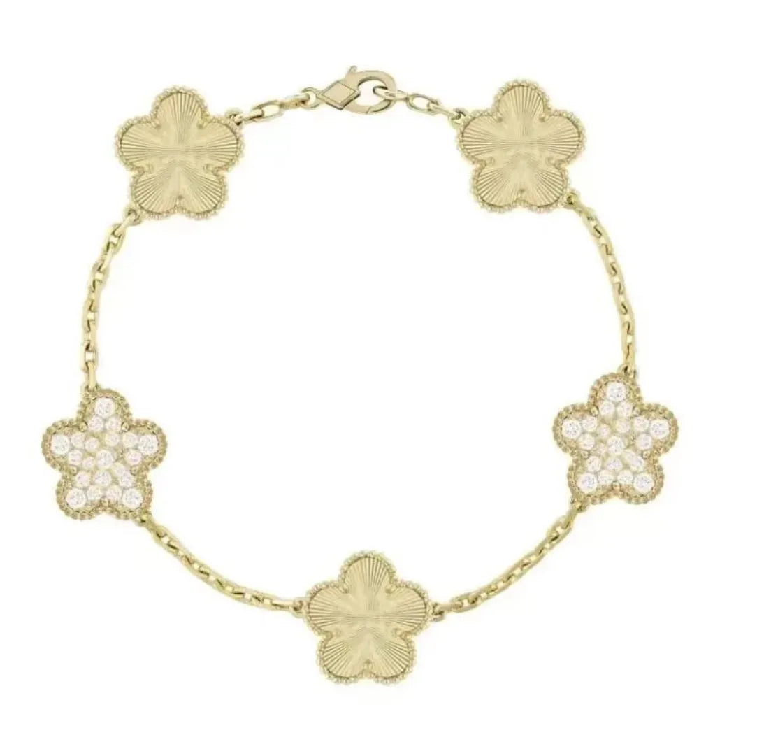 Clover Bracelet for Men and Women Jewelry Leaf Bracelets 18K Gold Silver Plate Agate Diamond Fashion Charm Chain Wedding Gift Party