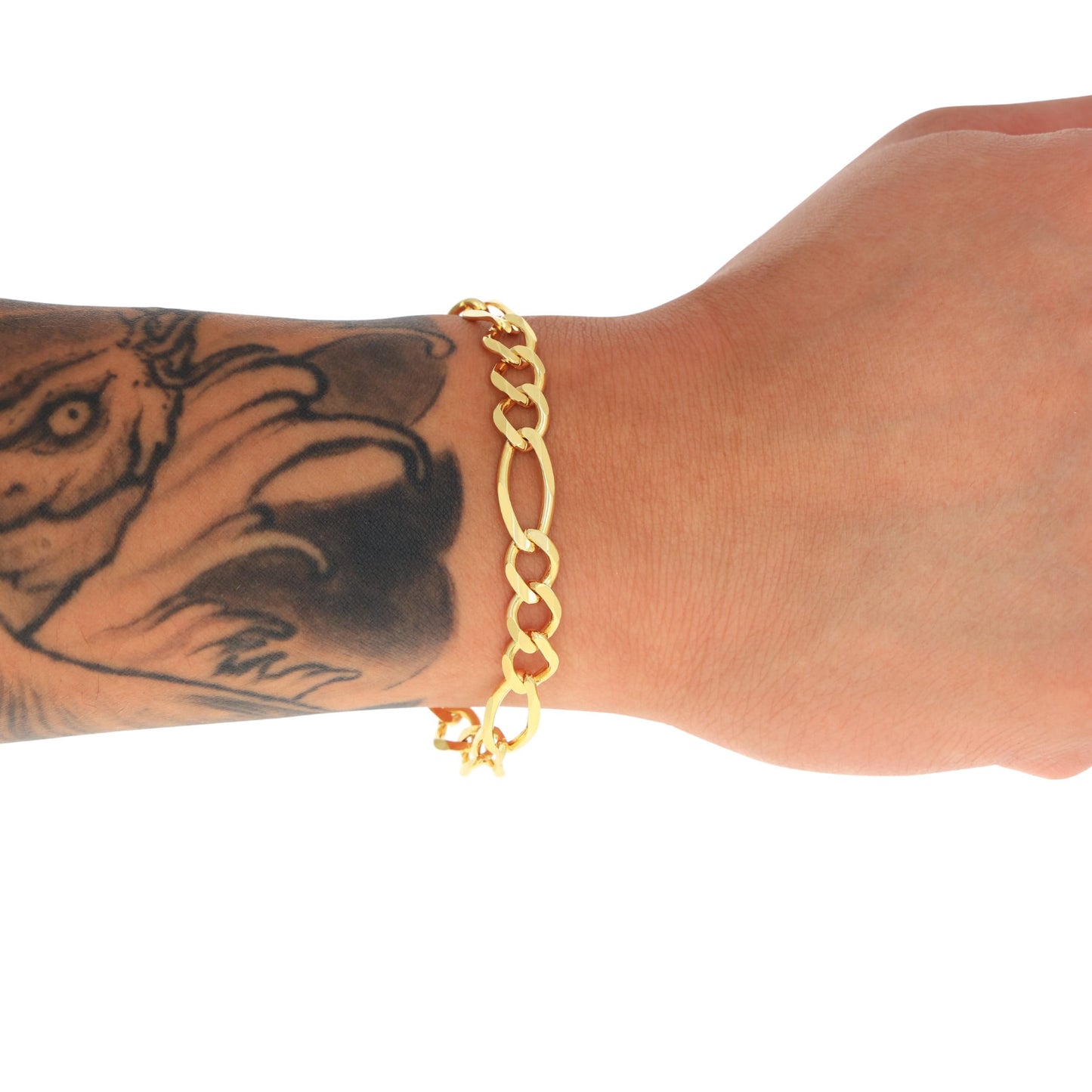 10K Real Yellow Gold Solid Figaro Link 8Mm Thick Chain Bracelet (7"-9") Italian Jewelry for Men