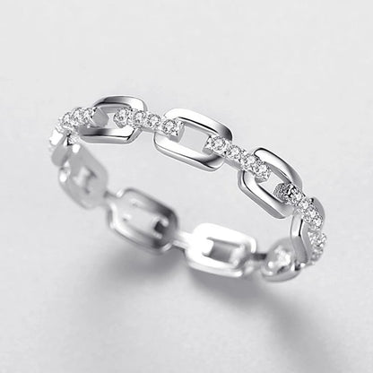 Sterling Silver Hip Hop Cubic Zirconia Chain Rings