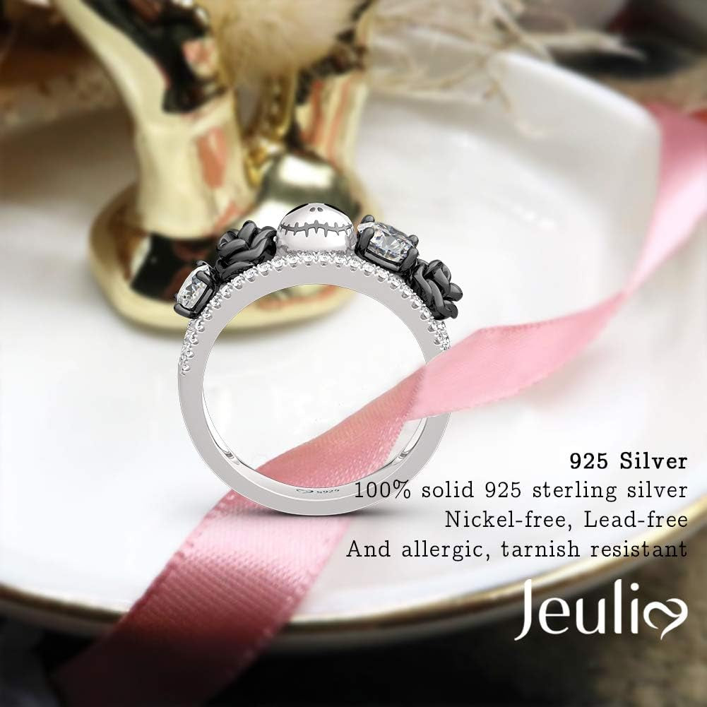 1.76 Ct Skull Wedding Band 925 Sterling Silver Diamond Eternity Rings Rose Flower Engagement Rings Anniversary Promise Romantic Jewelry Gift