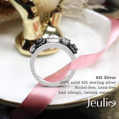 1.76 Ct Skull Wedding Band 925 Sterling Silver Diamond Eternity Rings Rose Flower Engagement Rings Anniversary Promise Romantic Jewelry Gift