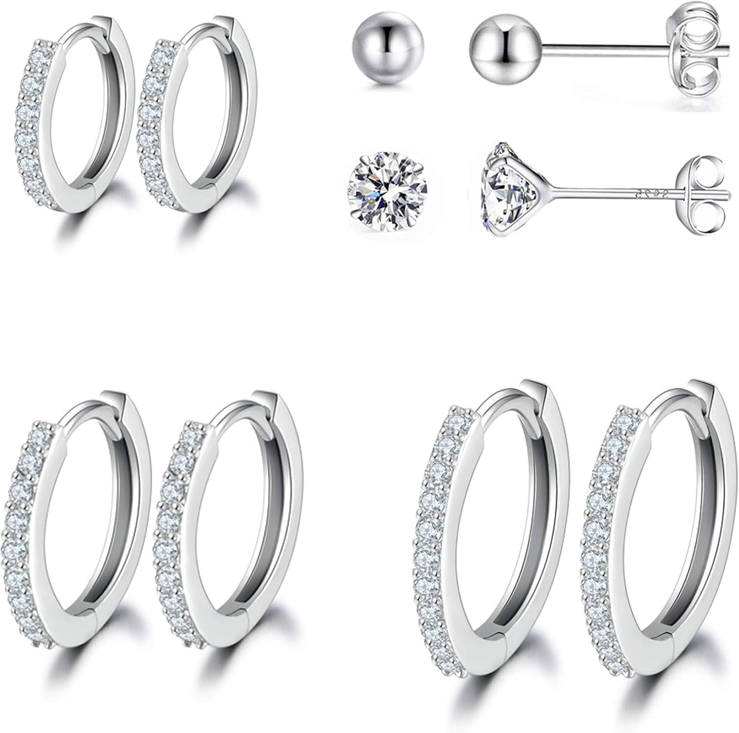Silver Hoop Earrings for Women, 925 Sterling Silver Huggie Hinged Earrings with AAA Cubic Zirconia, Diameter 13Mm Hypoallergenic Small Sleeper Hoop, 8/10/12/13MM