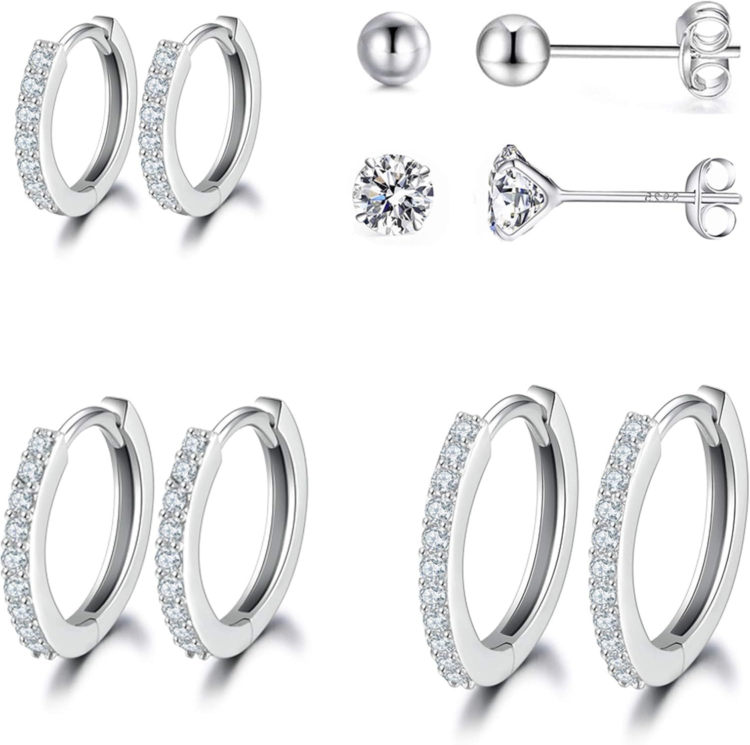 Silver Hoop Earrings for Women, 925 Sterling Silver Huggie Hinged Earrings with AAA Cubic Zirconia, Diameter 13Mm Hypoallergenic Small Sleeper Hoop, 8/10/12/13MM