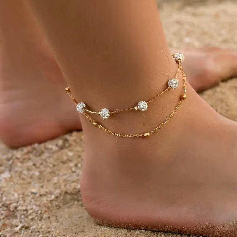 New Fashion Summer Beach Foot Chain Jewelry for Women Exquisite Gold Silver Color Shiny Rhinestones Ankle Bracelets Anklet