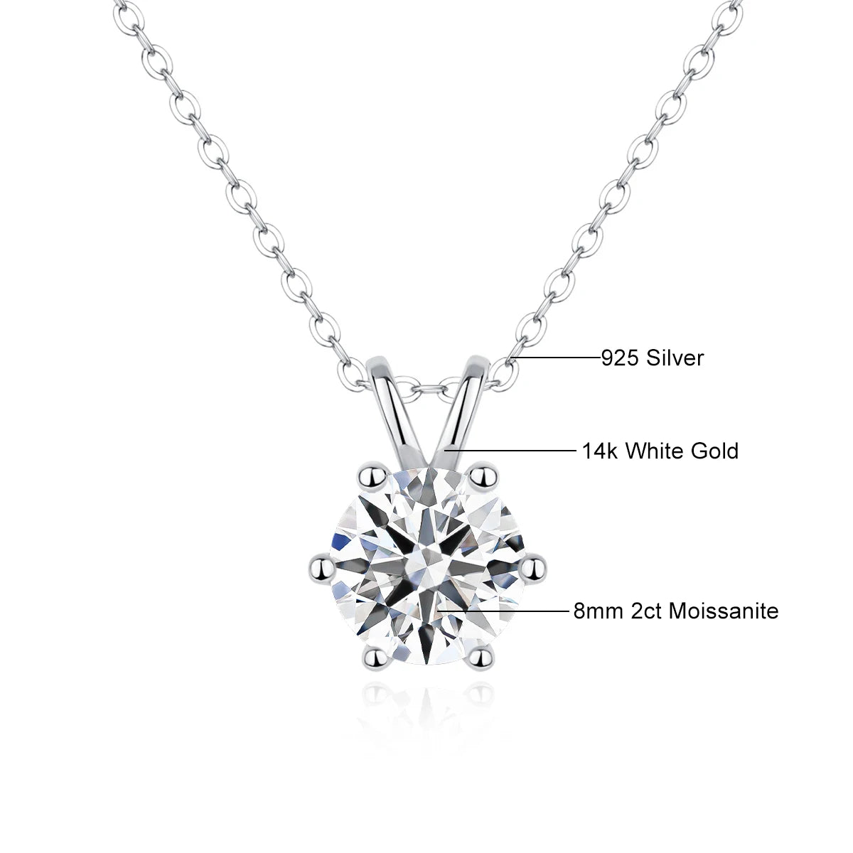 Women'S Neck Chain 100% Real 14K Gold Moissanite Diamond Pendant Necklaces for Girl Wedding Engagement Valentines Gifts Jewelry
