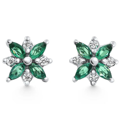Pompeii .60Ct Petal Green Emerald Diamond Earrings 14K White Gold Lab Grown Screw Back