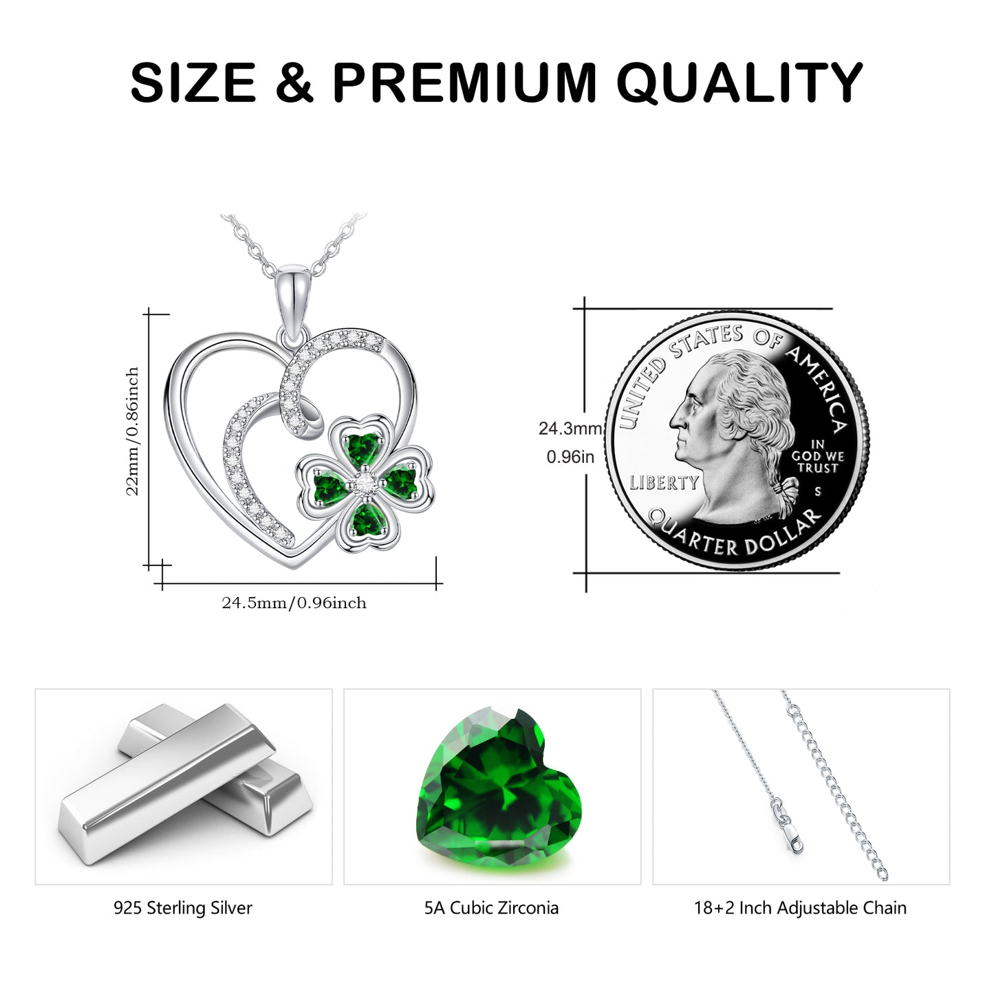 Heart Necklace for Women 925 Sterling Silver 4 Leaf Clover Pendant Necklaces for Daughter Mom Jewelry Mother’S Day Gift