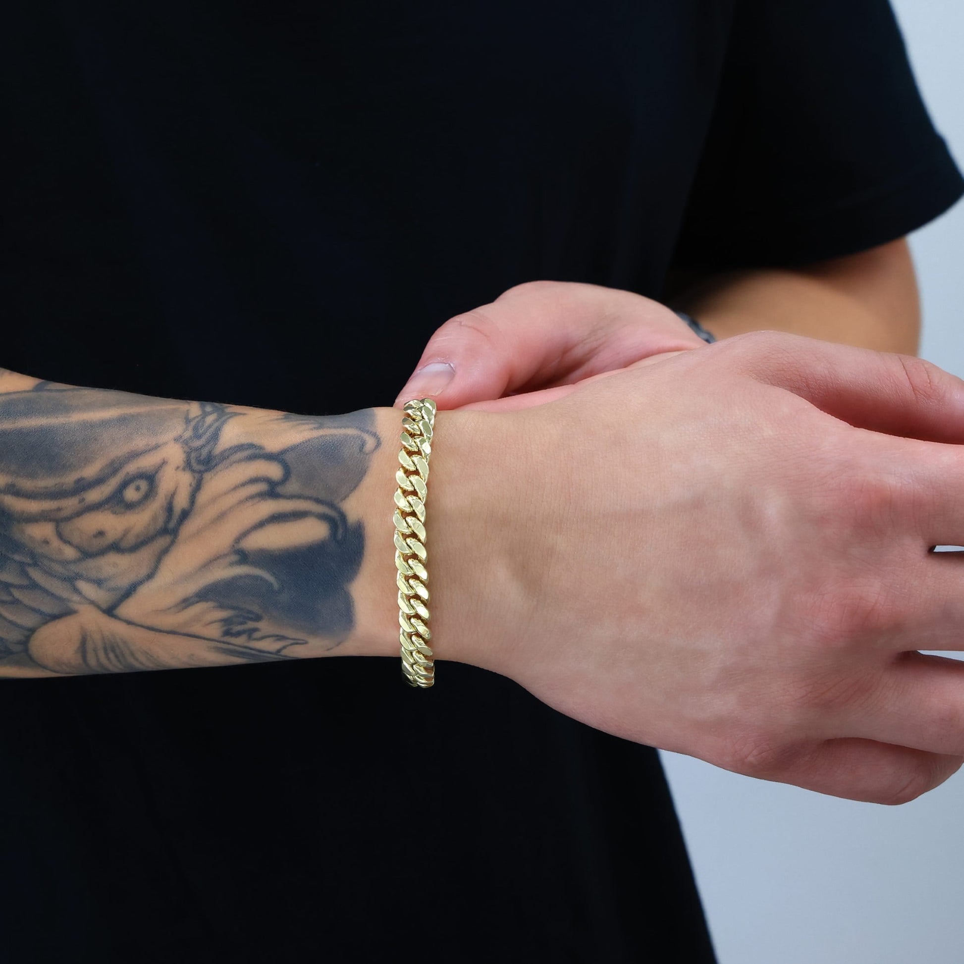 14K Real Yellow Gold Miami Cuban Link 7.5Mm Chain Bracelet (7"-9") Italian Jewelry for Men