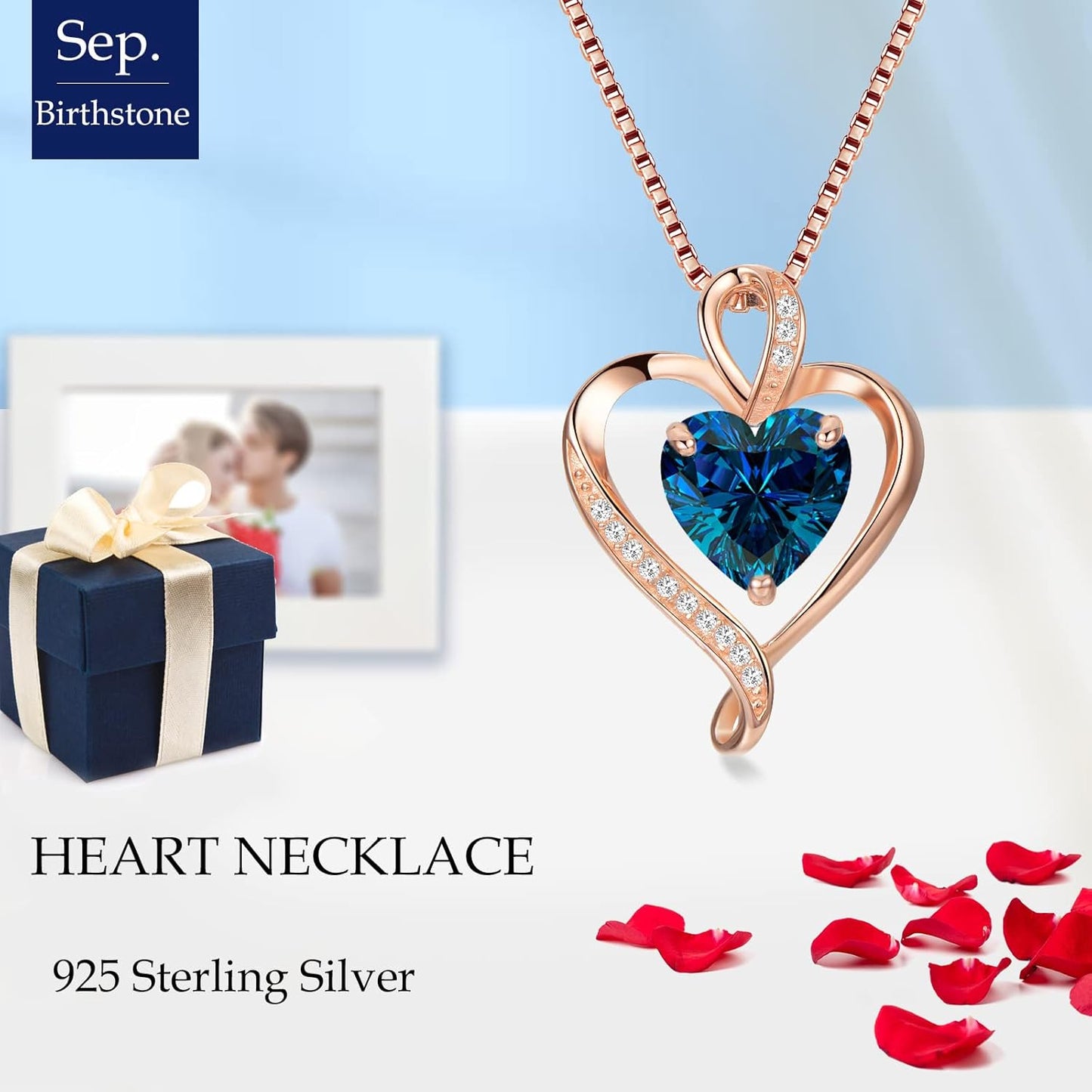 Heart Birthstone Necklace for Women Fine Jewelry 925 Sterling Silver Heart Necklace Dainty Pendant Anniversary Birthday Christmas Gifts for Her Girlfriend Wife Mom Lady Daughter Chain 18"+2"