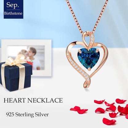 Heart Birthstone Necklace for Women Fine Jewelry 925 Sterling Silver Heart Necklace Dainty Pendant Anniversary Birthday Christmas Gifts for Her Girlfriend Wife Mom Lady Daughter Chain 18"+2"