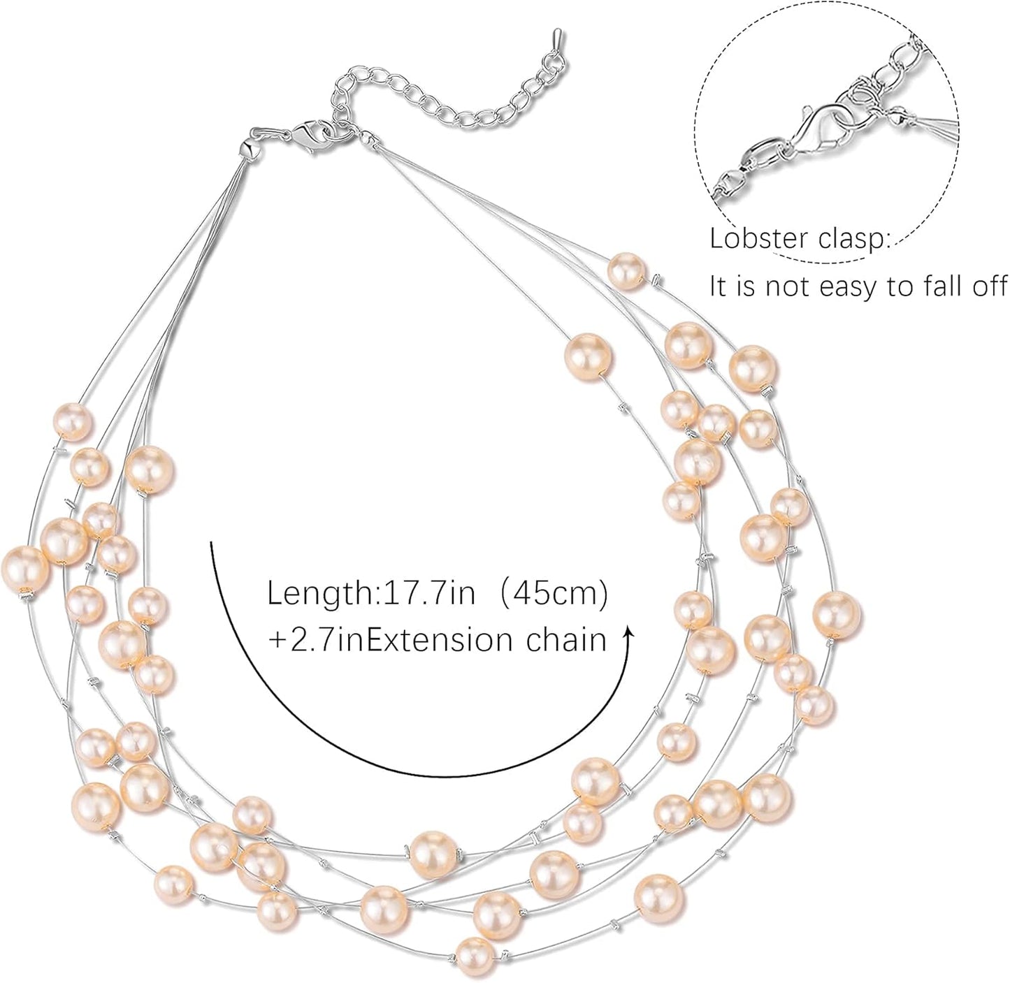 Layered Pearl Necklace Multi-Strand Pearl Choker Necklaces for Women Beaded Jewelry for Wedding Parties