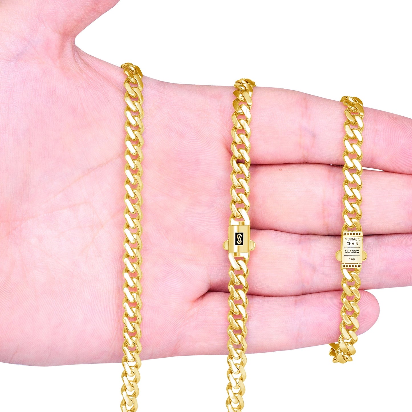 14K Real Yellow Gold Royal Monaco Miami Cuban Link Bracelet 7"-9" (5Mm-17Mm) Italian Jewelry for Men & Women