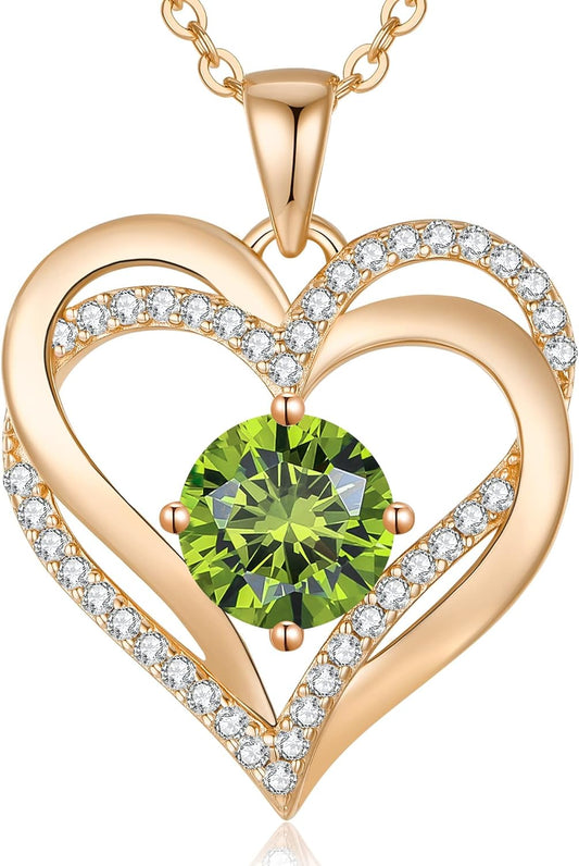 Love Heart Birthstone Necklaces for Women, Birthday Gift for Women, Anniversary Jewelry for Wife Her, 925 Sterling Silver Pendant Necklace, Mother'S Day Gift