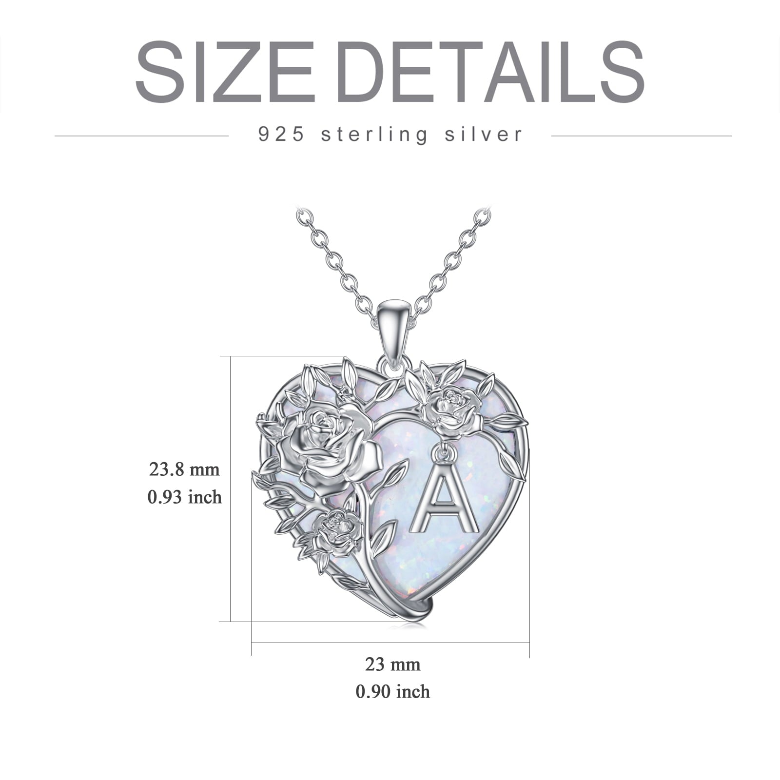 Anniversary Gifts for Women Sterling Silver Initial a Letter Pendant with Heart Opal Rose Necklaces Birthday Anniversary Jewelry Birthday Gifts