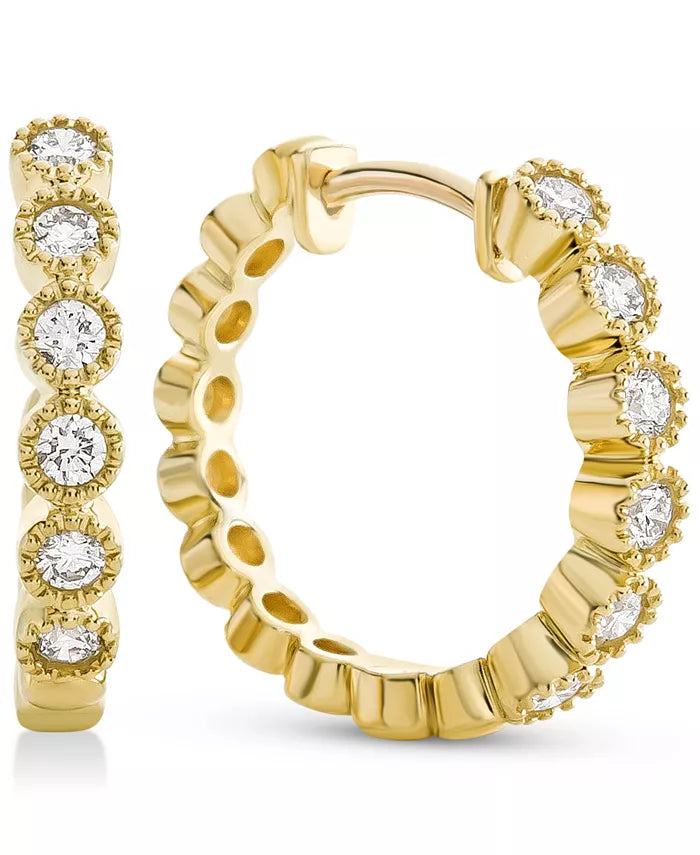 Diamond Milgrain Bezel Hoop Earrings (1/4 Ct. T.W.) in 14K Gold