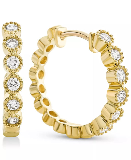 Diamond Milgrain Bezel Hoop Earrings (1/4 Ct. T.W.) in 14K Gold