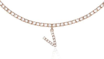 Letter Necklace 14K Gold Plated Tennis Chain Initial Choker Bling Iced CZ Diamond Necklace for Women