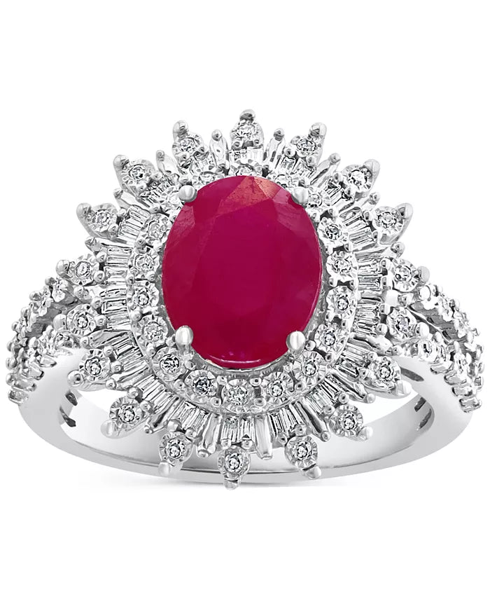 EFFYÂ® Ruby (1-7/8 Ct. T.W.) & Diamond (1/4 Ct. T.W.) Halo Statement Ring in 14K White Gold (Also in Sapphire and Emerald)
