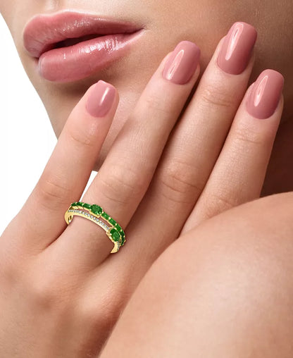 EFFYÂ® Emerald (3/4 Ct. T.W.) & Diamond (1/10 Ct. T.W.) Stack Look Double Row Ring in 14K Gold