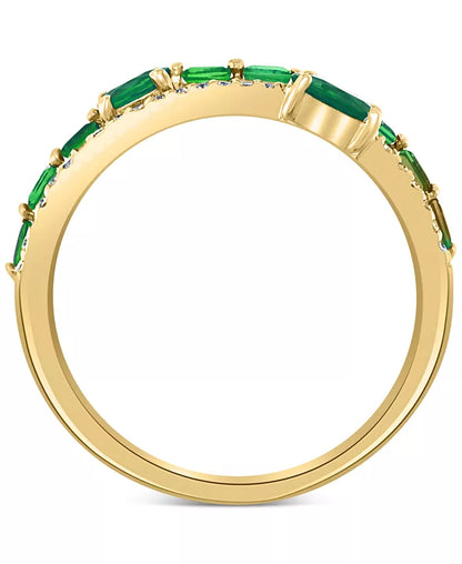 EFFYÂ® Emerald (3/4 Ct. T.W.) & Diamond (1/10 Ct. T.W.) Stack Look Double Row Ring in 14K Gold