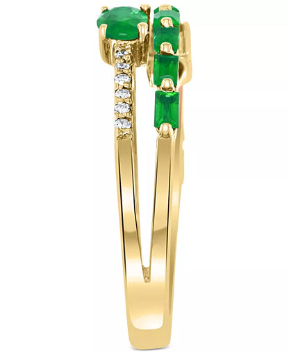 EFFYÂ® Emerald (3/4 Ct. T.W.) & Diamond (1/10 Ct. T.W.) Stack Look Double Row Ring in 14K Gold