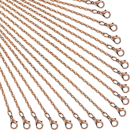24 Pack Antique Red Copper Cable Chain Necklace Twisted Link Chain for Jewelry Making(18 Inch)