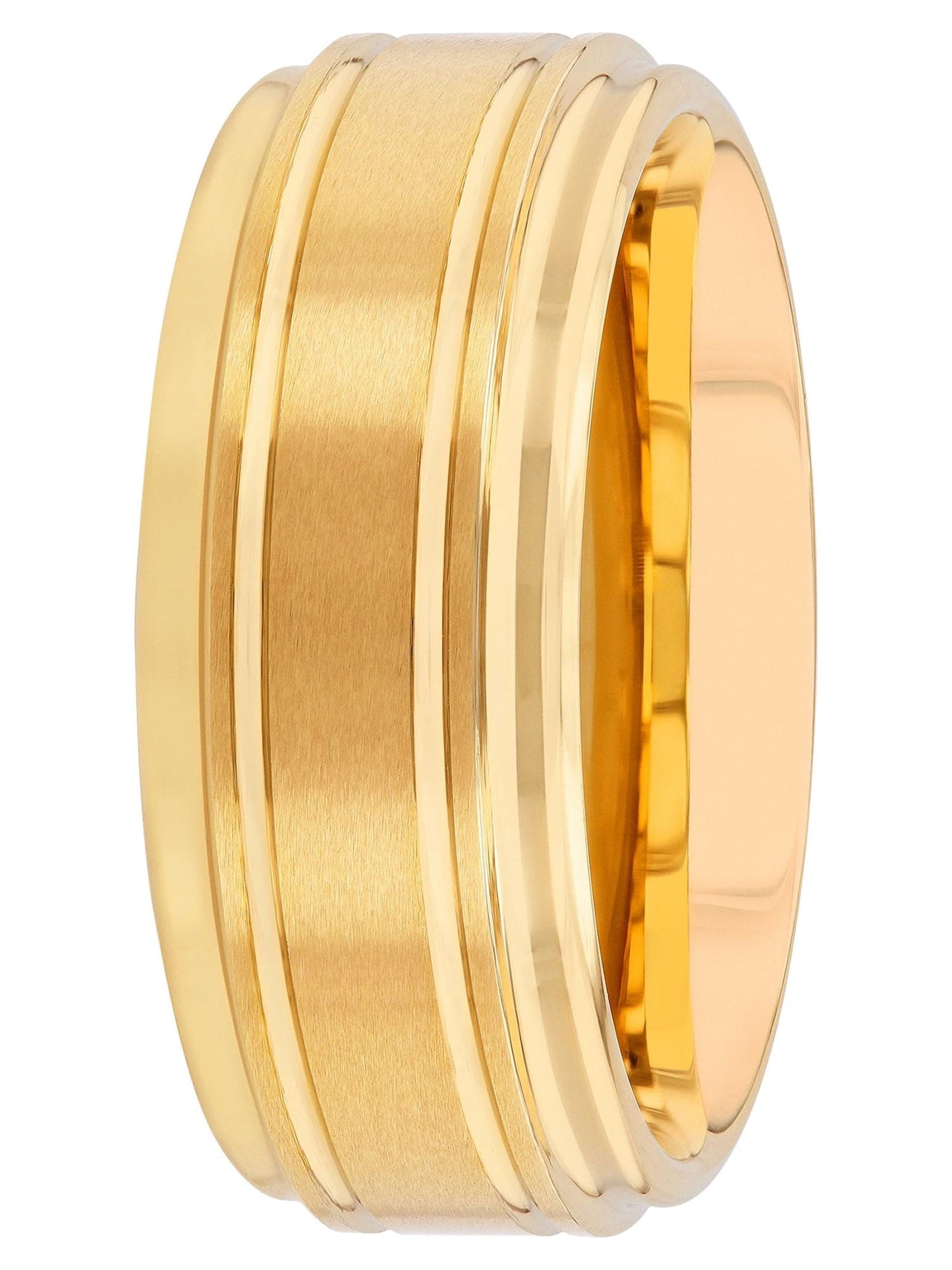 Men'S Gold-Tone Tungsten Grooved Step Edge 9MM Wedding Band by  - Men'S Ring