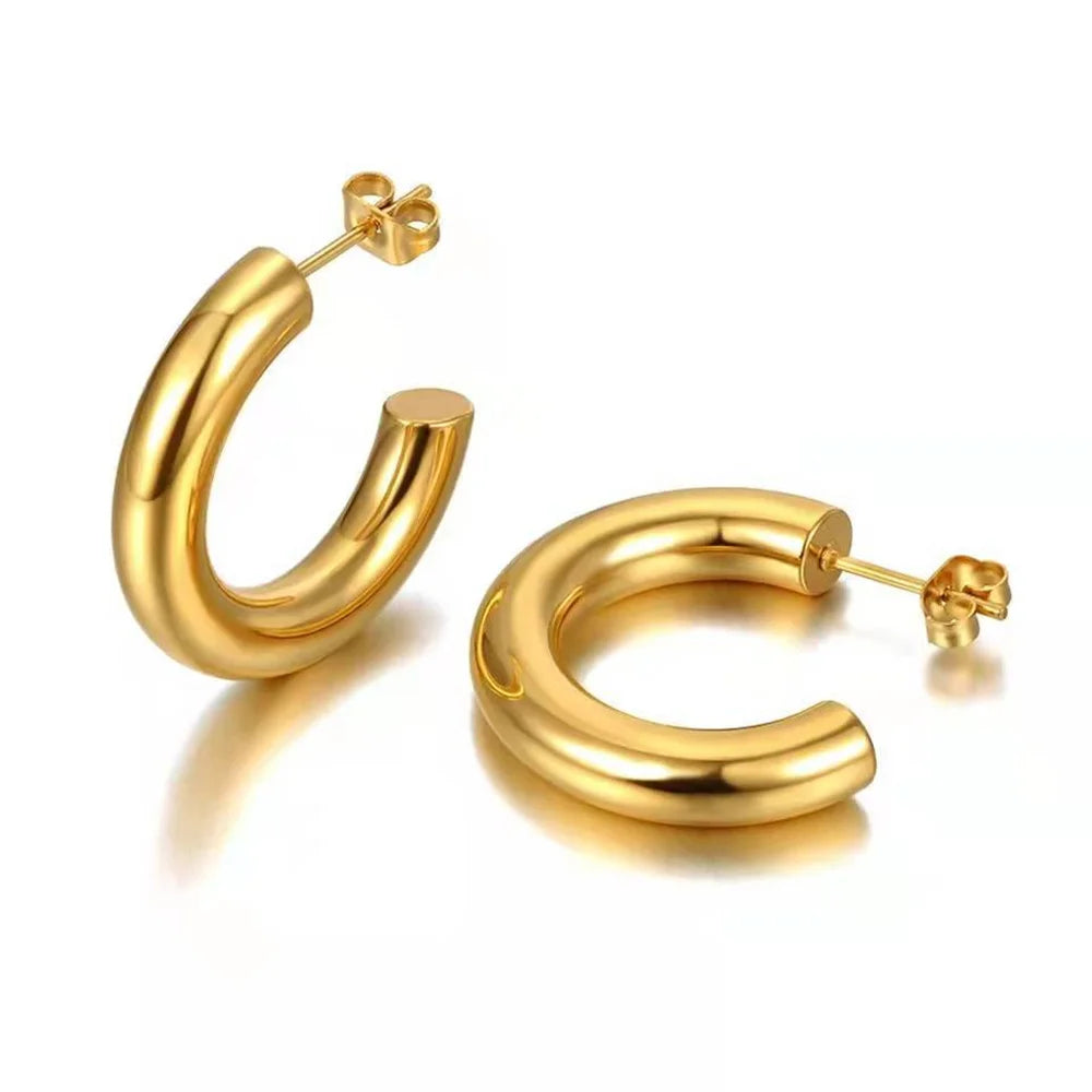 New Fashion round Circle Earrings Female Gold Silver Color Stainless Steel Stud Earrings for Women 2023 Trend Party Jewelry Gift