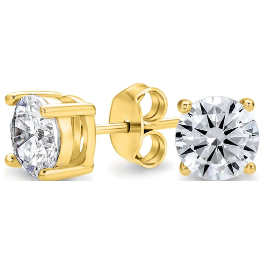 Womens Classic round CZ Stud Earrings Sterling Silver Rose Gold 1CT-5CTW Unisex Jewelry