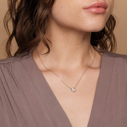 14K Gold Plated Circle CZ Solitaire Necklace | Elegant Bezel Pendant | Dainty Cubic Zirconia Halo Choker Necklaces for Women
