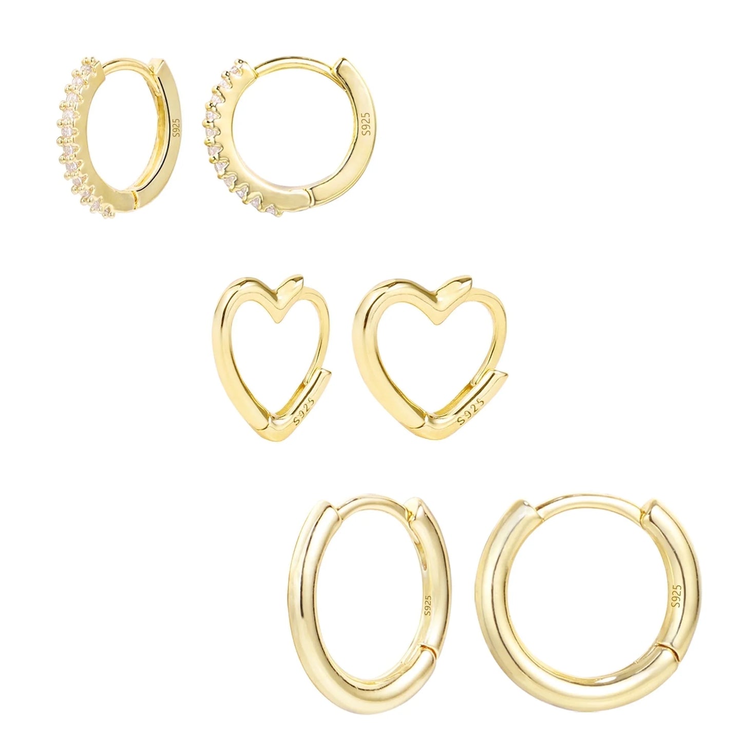 3 Pairs Small Huggie Hoop Earrings Set 14K Gold Plated Hypoallergenic Heart Hoop Earrings for Women Gifts for Mom