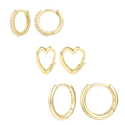 3 Pairs Small Huggie Hoop Earrings Set 14K Gold Plated Hypoallergenic Heart Hoop Earrings for Women Gifts for Mom