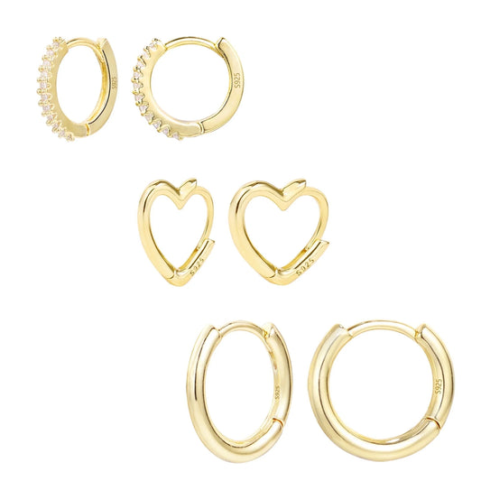 3 Pairs Small Huggie Hoop Earrings Set 14K Gold Plated Hypoallergenic Heart Hoop Earrings for Women Gifts for Mom