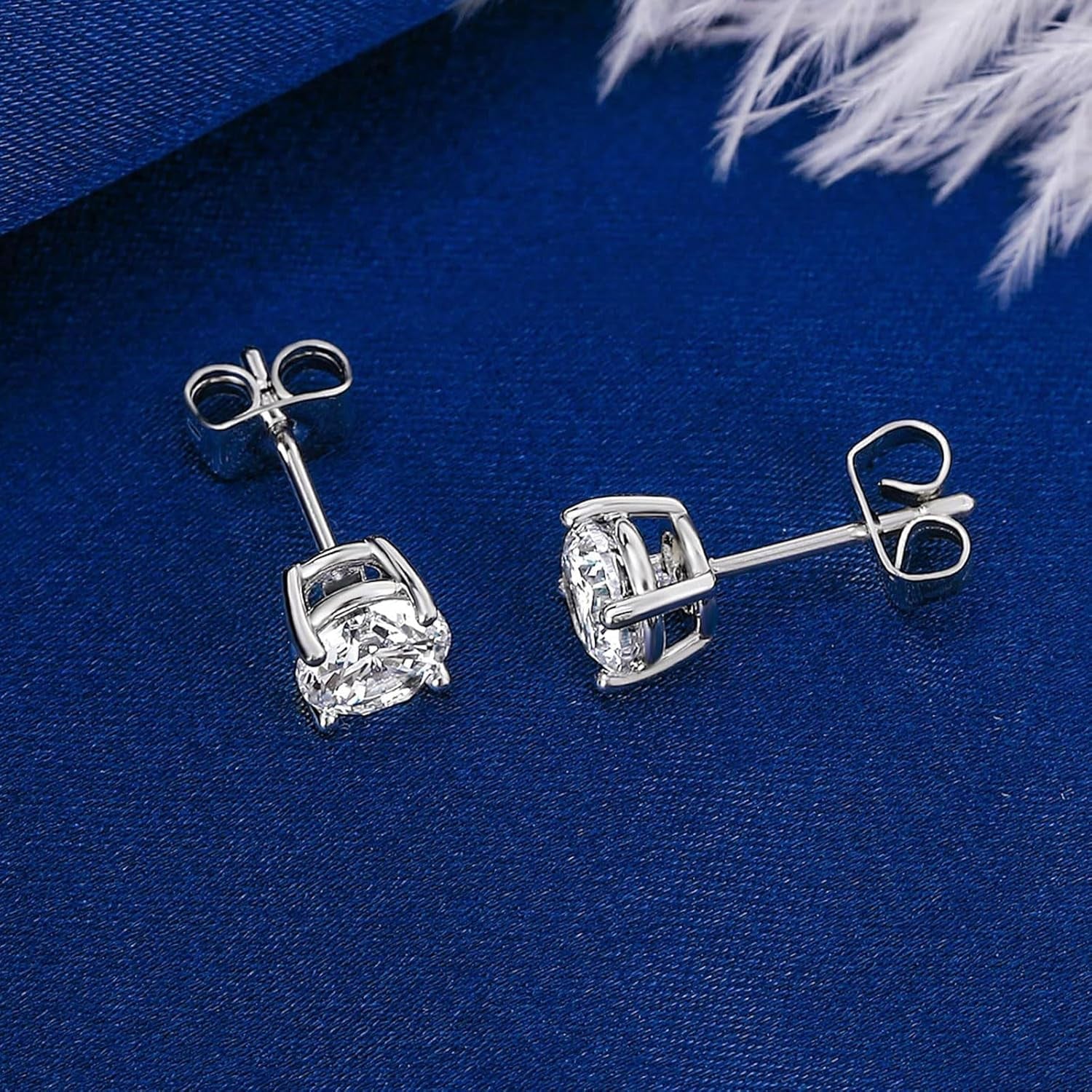 18K White/Yellow Gold Plated Stud Earrings for Women Men 4 Prong Graduated round Clear Cubic Zirconia Hypoallergenic Earrings Set 3-8Mm