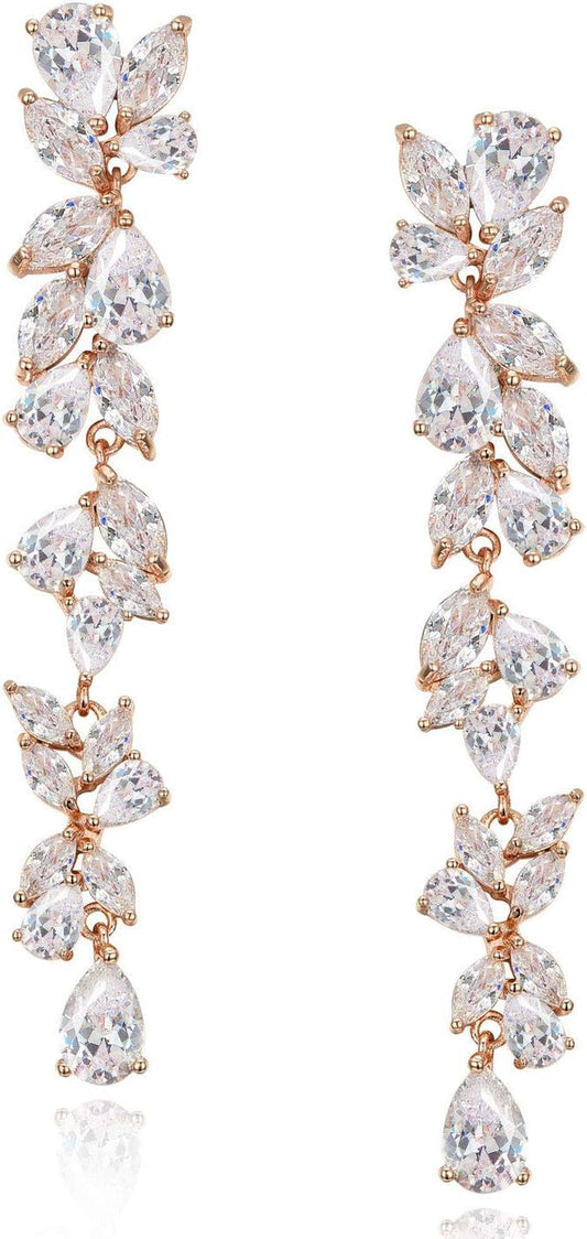 Cubic Zirconia Bridal Earrings for Women Brides, Crystal Chandelier Wedding Drop Earrings for Prom or Pageant