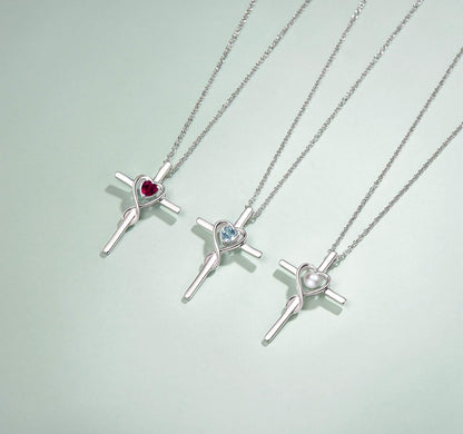 Birthstone Cross Necklace for Women Birthstone Necklace Heart Infinity Cross Pendant Necklace Fine Jewelry Christmas Birthday Holiday Gifts for Her, 16"+2" Inches