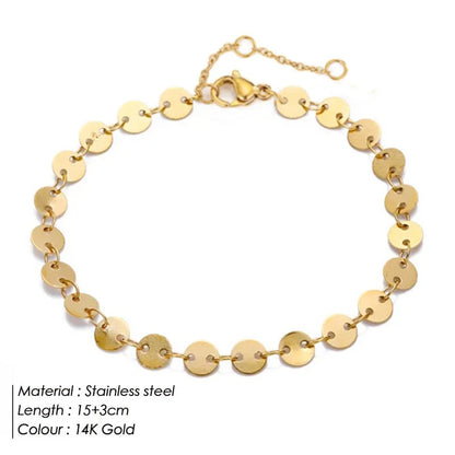 Popular Vintage Bracelet 18K Gold Plated Chain Stainless Steel Waterproof Handmade Disc round Bracelet for Women