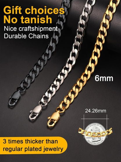 Men Chain Bracelet Gold Plated Cuban Curb Bracelet 6MM 8.3 Inch Wrist Bracelet Mens Stainless Steel Jewelry