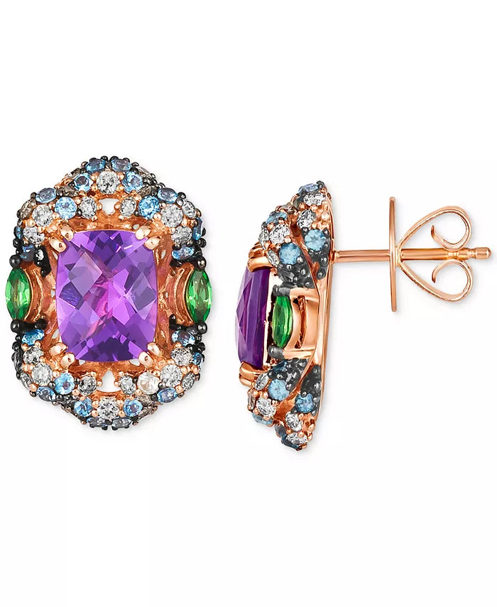 Multi-Gemstone (4-1/2 Ct. T.W.) & Nude Diamond (7/8 Ct. T.W.) Halo Cluster Statement Stud Earrings in 14K Rose Gold