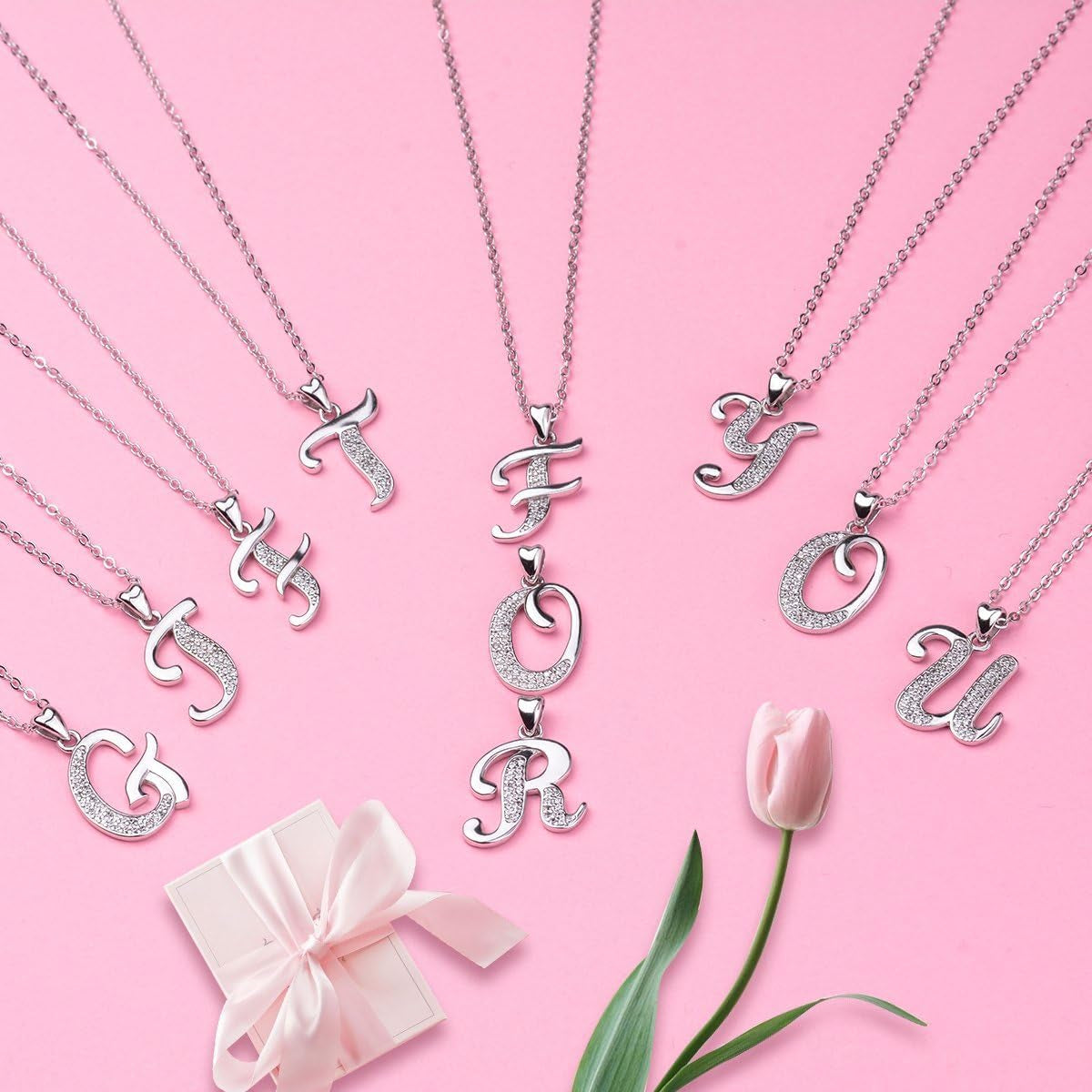 925 Sterling Silver Initial Necklaces for Women, 26 Letters Pendants Necklace Gift for Mother, Daughter, Wife, 18 Inch Chain