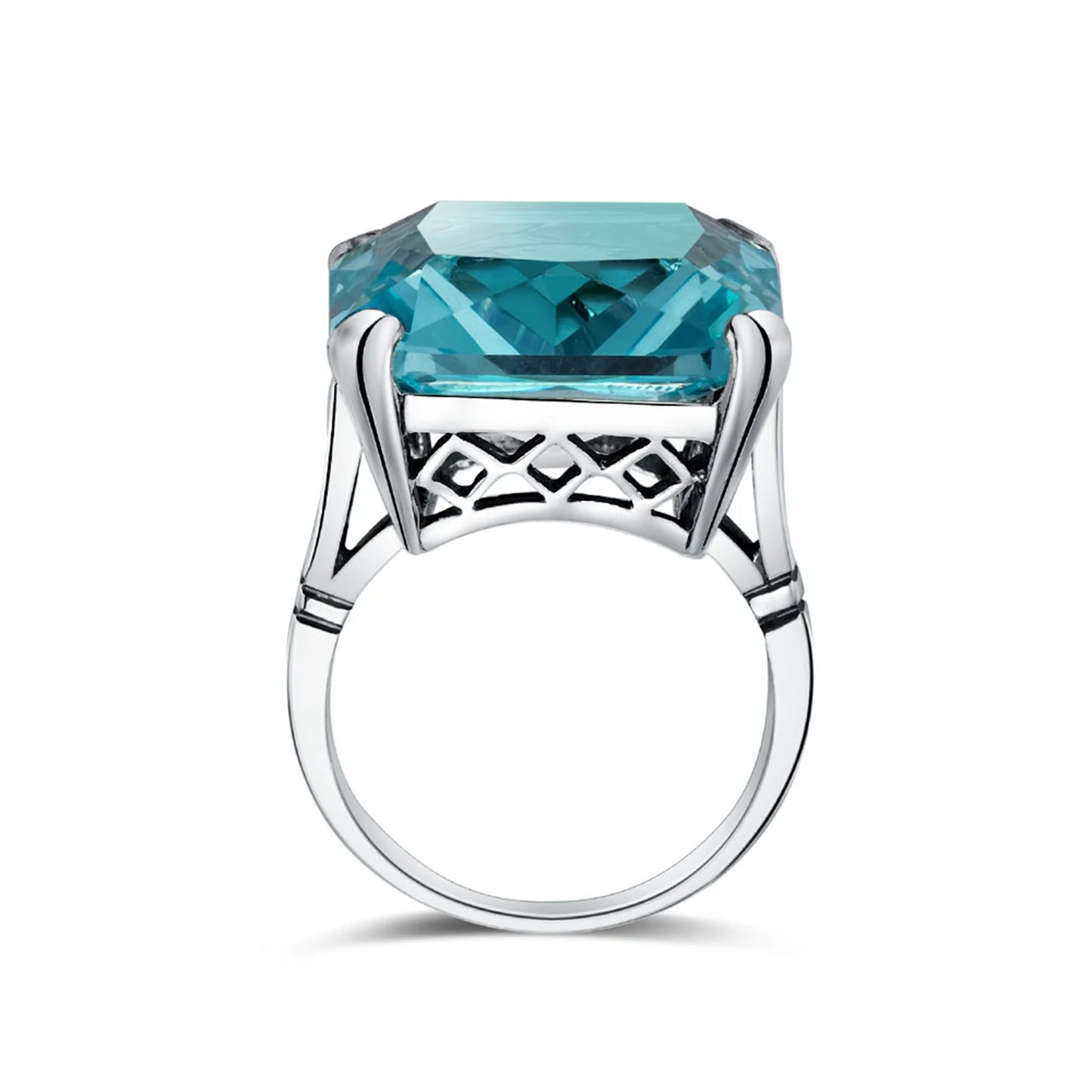 Original 925 Sterling Silver Aquamarine Gemstone Ring for Women Vintage Sparkling Birthstone Square Big Stone Jewelry Handmade