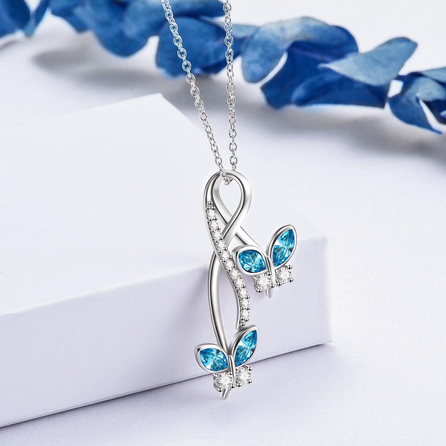 Sterling Silver Infinity Butterfly Necklace Embellished with Crystals from Austria, Anniversary Birthday Butterfly Gifts for Butterfly Lovers, Fine Butterfly Jewelry Gifts for Women