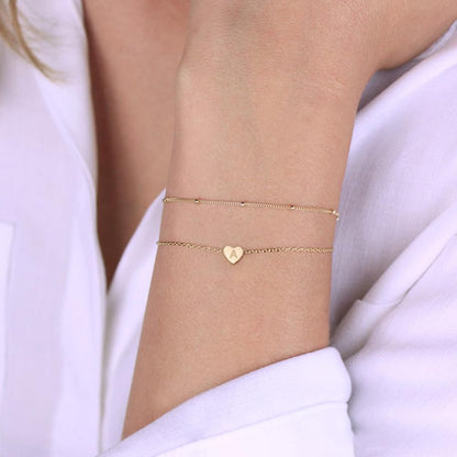Dainty Heart Initial Bracelets for Women Girls, 14K Gold Filled Handmade Personalized Letter Layered Heart Initial Bracelets for Women Teen Girls Jewelry Gifts